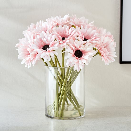 Gloria Prism Artificial Gerbera Flowers in Glass Vase