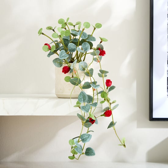 Gloria Drape Artificial Rose Hanging Creeper in Ceramic Pot