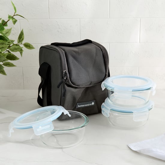 Korobka Brooklyn Set of 3 Borosilicate Glass Lunch Box with Bag- 400ml