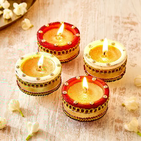 Utsav Set of 4 Clay Embellished Handi Diyas