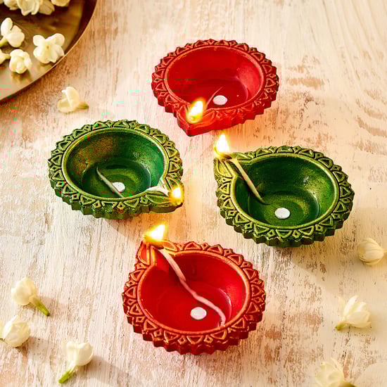 Utsav Set of 4 Clay Embellished Diyas
