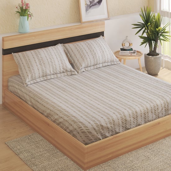 Oxford Herring Cotton 200TC Printed 3Pcs King Fitted Bedsheet Set
