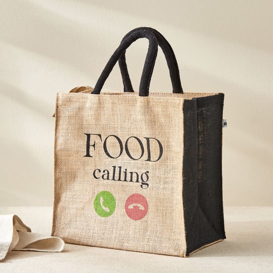 Livia Munch Jute Food Calling Print Lunch Bag