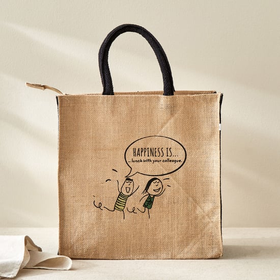 Livia Munch Jute Happiness Is Print Lunch Bag