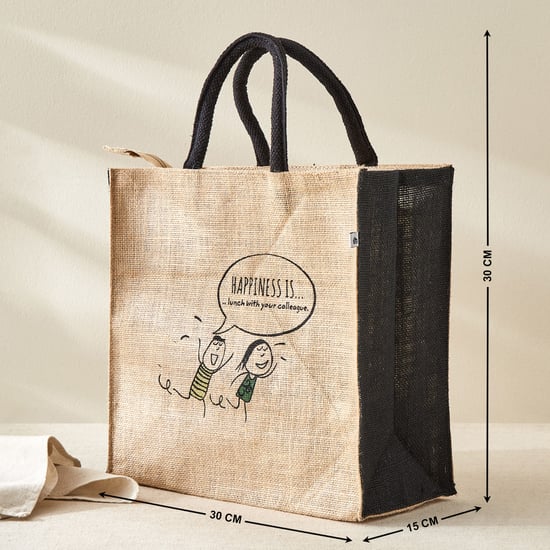 Livia Munch Jute Happiness Is Print Lunch Bag