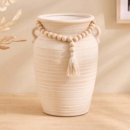 Oyster Ornira Ceramic Vase with Handle and Beads
