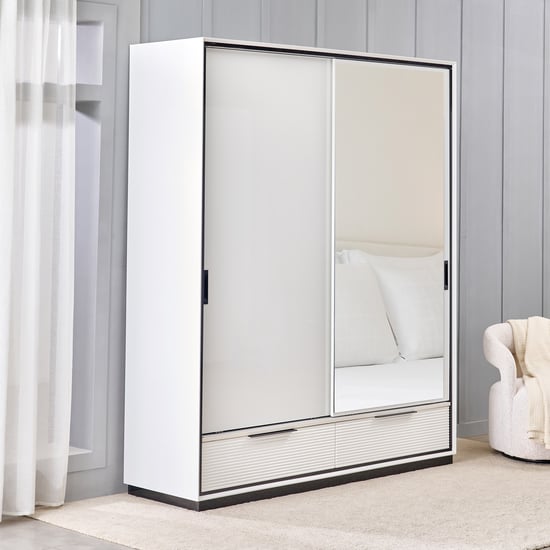 Sterling 2-Door Sliding Wardrobe with Mirror - White