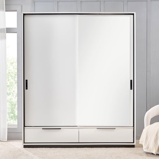 Sterling 2-Door Sliding Wardrobe with Mirror - White