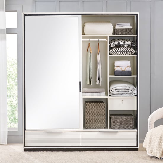 Sterling 2-Door Sliding Wardrobe with Mirror - White