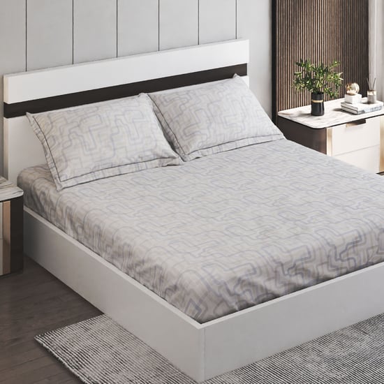 Ezra Cubistone 144TC Printed 3Pcs Queen Bedsheet Set