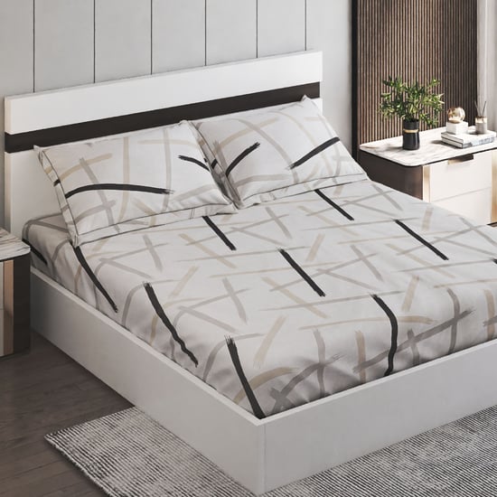 Ezra Stroke Cotton 144TC Print 3Pcs Queen Bedsheet Set