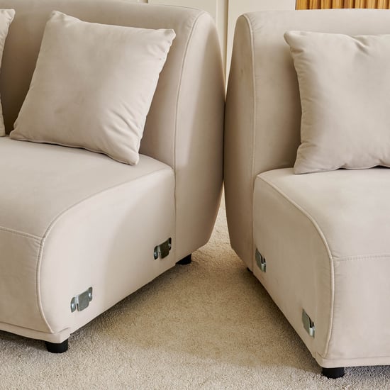 (Refurbished) Homeshores Fabric 3-Seater Sofa with Cushions - Beige