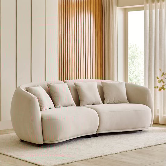 (Refurbished) Homeshores Fabric 3-Seater Sofa with Cushions - Beige