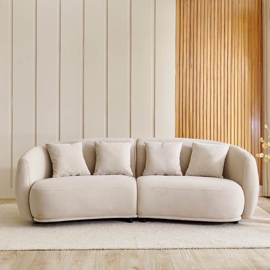 (Refurbished) Homeshores Fabric 3-Seater Sofa with Cushions - Beige