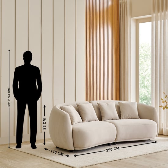 (Refurbished) Homeshores Fabric 3-Seater Sofa with Cushions - Beige