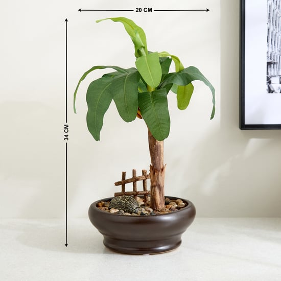Gloria Artificial Banana Bonsai Plant in Ceramic Pot
