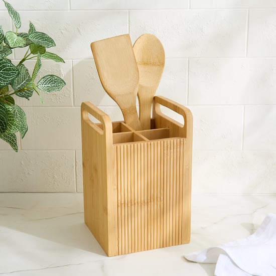 Regal Luxe Bloom Bamboo Ribbed Utensil Holder