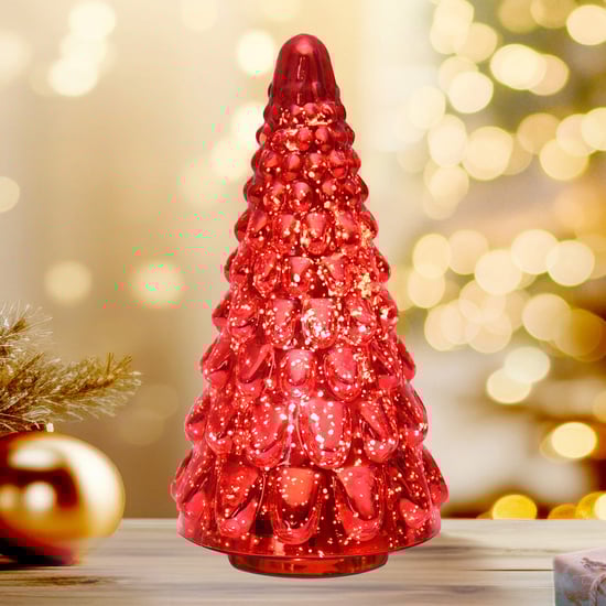 HOMESAKE Glass Christmas Tree Table Top Light