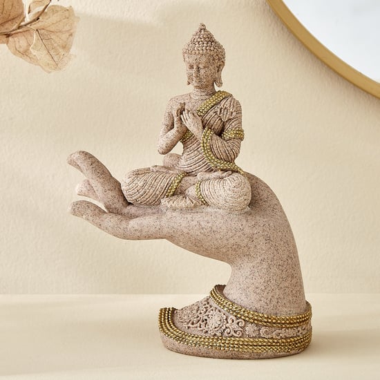 Enlighten Sand Polyresin Buddha Sitting on Hand Figurine