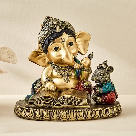 Alpana Ojas Polyresin Ganesha Reading Book with Mouse Figurine