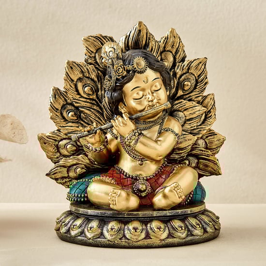 Alpana Ojas Polyresin Baby Krishna with Peacock Figurine