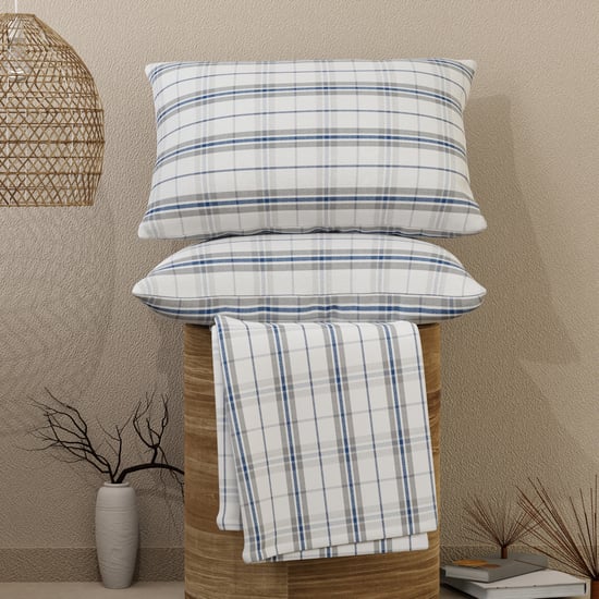 LAYERS Emaline Cotton 144TC Checks 3Pcs Queen Bedsheet Set