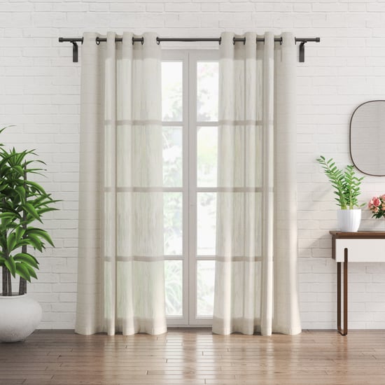 Chanderi Stria Set of 2 Striped Sheer Door Curtains