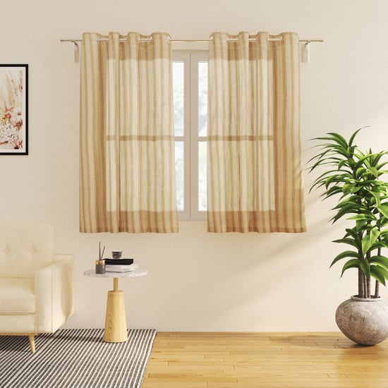 Chanderi Umber Set of 2 Striped Sheer Window Curtains
