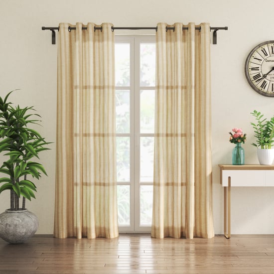 Chanderi Umber Set of 2 Striped Sheer Door Curtains
