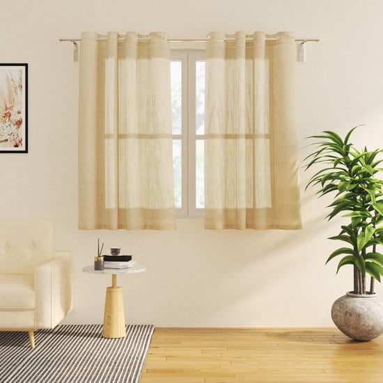 Chanderi Veil Set of 2 Striped Sheer Window Curtains