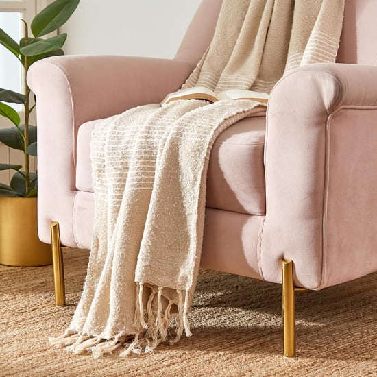 Natural Tranquil Whisp Cotton Striped Single Throw
