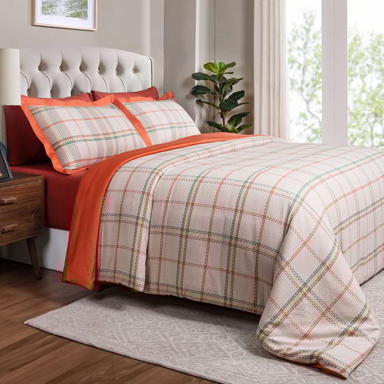 MASPAR Eclectic Geo Cotton Checked 3Pcs Double Duvet Cover Set