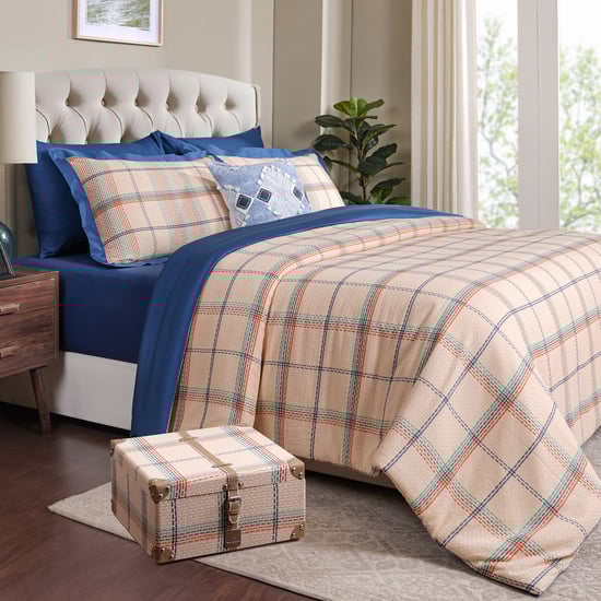 MASPAR Eclectic Geo Cotton 8Pcs Checked Double Bed-In-A-Bag Set