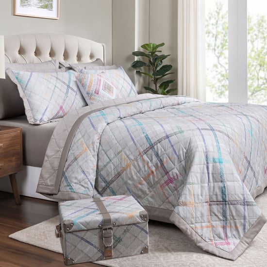 MASPAR Eclectic Geo Cotton 8Pcs Checked Double Bed-In-A-Bag Set