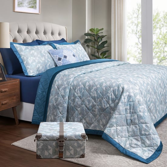 MASPAR Eclectic Geo Cotton 8Pcs Geometric Print Double Bed-In-A-Bag Set