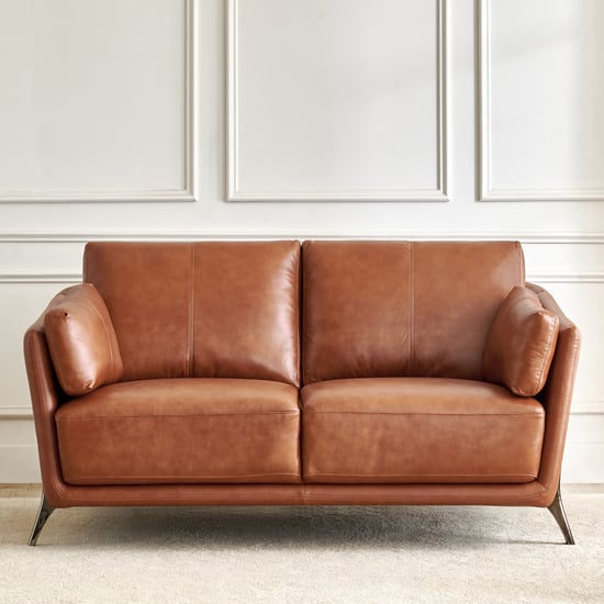 Cinnamon Half Leather 2-Seater Sofa with Cushions - Tan