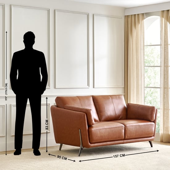 Cinnamon Half Leather 2-Seater Sofa with Cushions - Tan