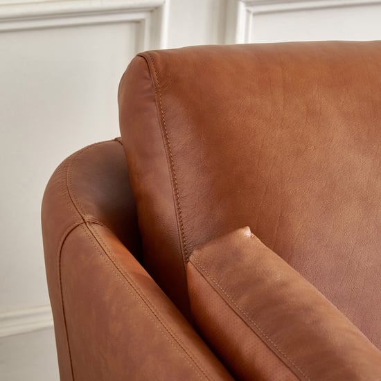 Cinnamon Half Leather 2-Seater Sofa with Cushions - Tan