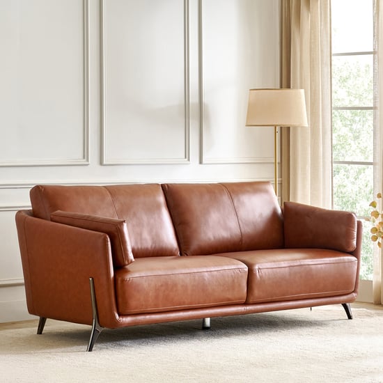 Cinnamon Half Leather 3-Seater Sofa with Cushions - Tan