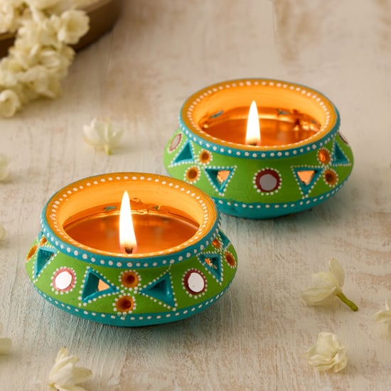 Utsav Set of 2 Earthen Clay Chiraah Painting Matka Diyas