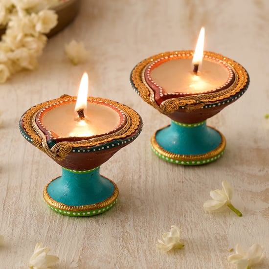 Utsav Set of 2 Clay Embellished Standing Diyas