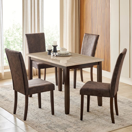 Helios Casper Faux Marble Top 4-Seater Dining Set with Chairs - Brown