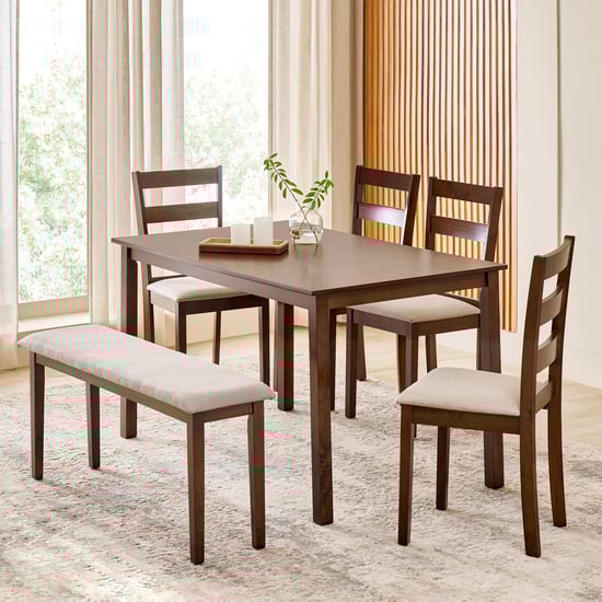Helios Lia NXT Solid Wood 6-Seater Dining Set with Chairs and Bench - Brown