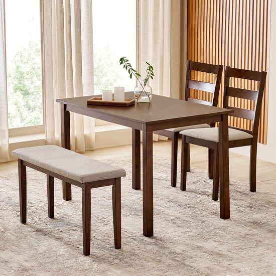 Helios Lia NXT Solid Wood 4-Seater Dining Set with Chairs and Bench - Brown