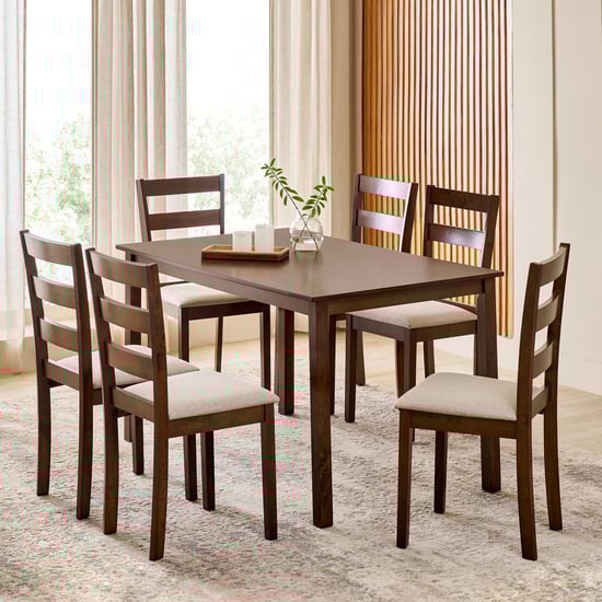 Helios Lia NXT Solid Wood 6-Seater Dining Set with Chairs - Brown