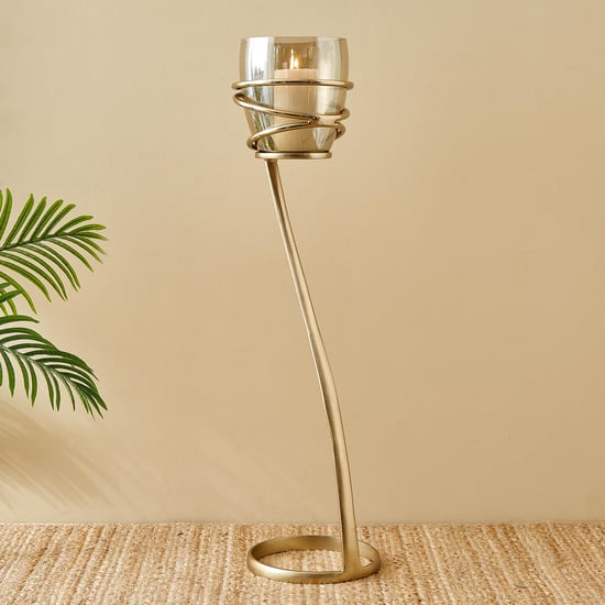 Brim Royale Swirl Glass and Aluminium Floor Candle Holder - Large