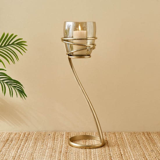 Brim Royale Swirl Glass and Aluminium Floor Candle Holder - Small