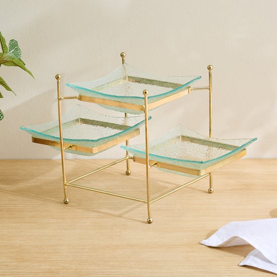 Abaco Barney Set of 3 Glass Serving Bowls with Metal Stand