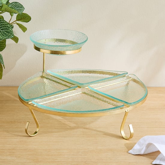 Abaco Barney Glass 2-Tier Chip and Dip Platter with Metal Stand