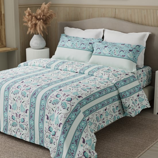 BOUTIQUE LIVING Valatia Karigari Cotton 200TC Floral Print 3Pcs Queen Bedsheet Set